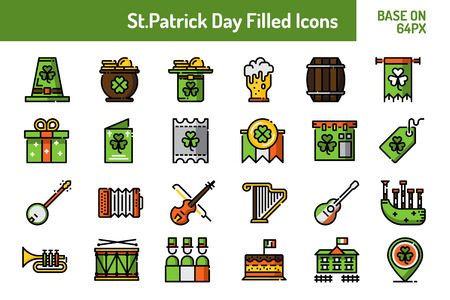 St.Patricks Day icon set. Outline icon base on 64 pixel with pixel perfect design. Vector illustrationのイラスト素材