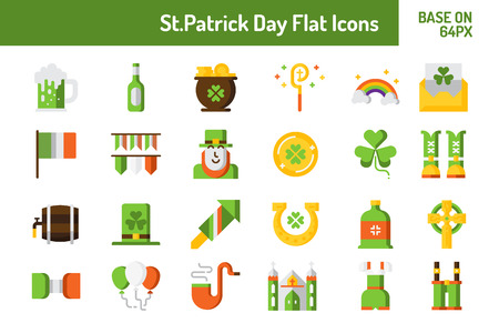 St.Patricks Day icon set. Flat icon base on 64 pixel with pixel perfect design. Vector illustrationのイラスト素材