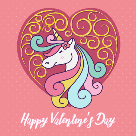Cute unicorn cartoon character illustration design. Happy Valentines day vector illustrationのイラスト素材