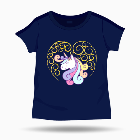 Cute Unicorn illustration on T Shirt kids template. Vector illustrationのイラスト素材