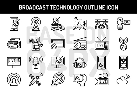Broadcast technology outline icons set. Pixel perfect icon base on 64PXのイラスト素材