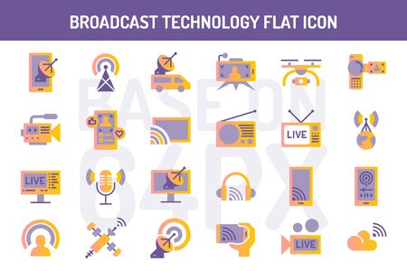 Broadcast technology flat icons set. Pixel perfect icon base on 64PXのイラスト素材