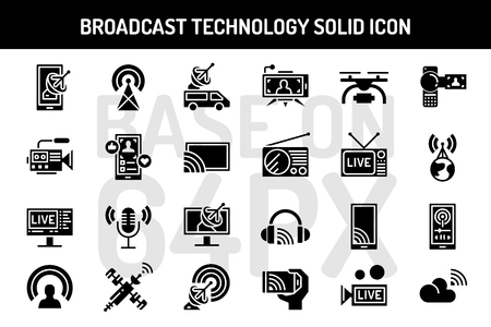 Broadcast technology solid icons set. Pixel perfect icon base on 64PXのイラスト素材