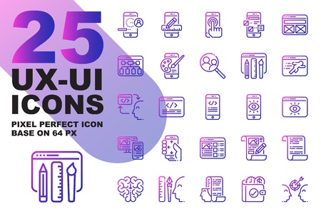 UX UI Application outline gradient icons set base on 64px, Pixel perfect alignment process icon.のイラスト素材