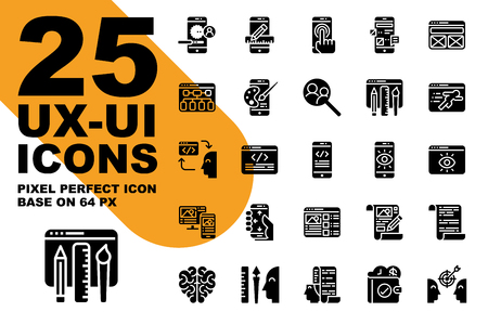 UX UI Application solid and glyph icons set base on 64px, Pixel perfect alignment process icon.のイラスト素材