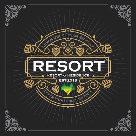 Resort and residence logo. Vintage Luxury Banner Template Design for Label, Frame, Product Tags. Retro Emblem Design. Vector illustrationのイラスト素材