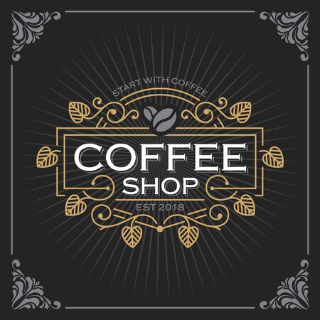 Coffee shop logo. Vintage Luxury Banner Template Design for Label, Frame, Product Tags. Retro Emblem Design. Vector illustrationのイラスト素材