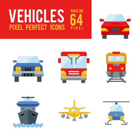 Vehicle and Transport Flat Icon. Pixel Perfect Icon Base on 64pxのイラスト素材