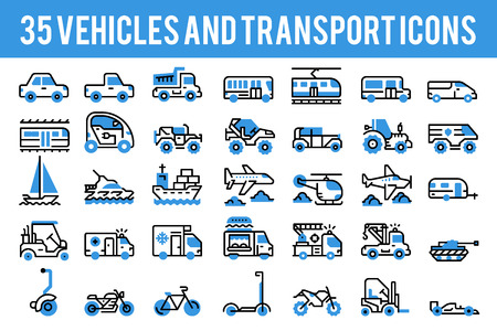 35 Vehicle and transport monocolor icons sign and symbols. Pixel perfect icon base on 64pxのイラスト素材
