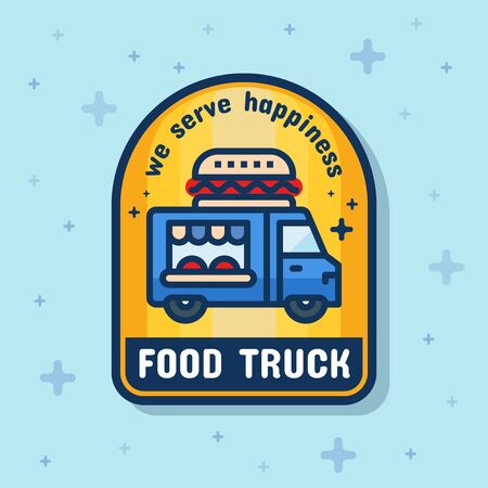 Food truck service badge banner. Vector illustrationのイラスト素材