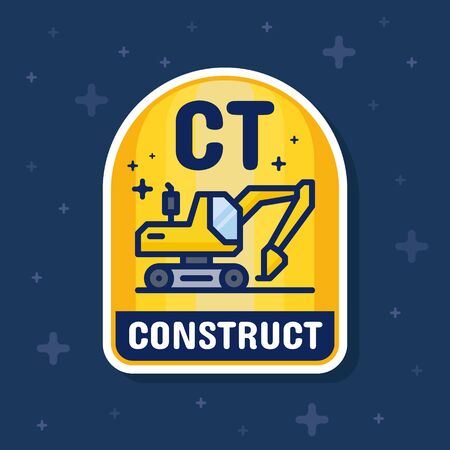 Excavator and construction service badge banner. Vector illustrationのイラスト素材