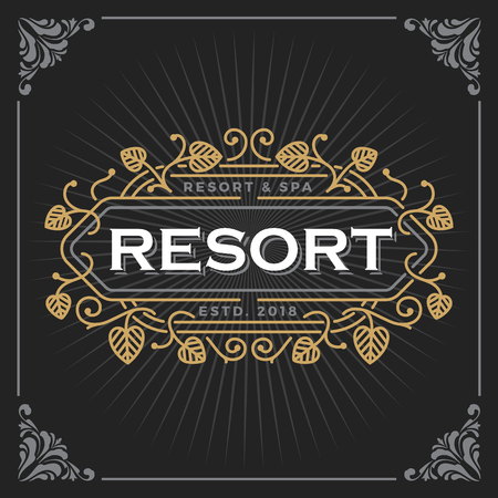 Resort and spa logo. Vintage Luxury Banner Template Design for Label, Frame, Product Tags. Retro Emblem Design. Vector illustrationのイラスト素材