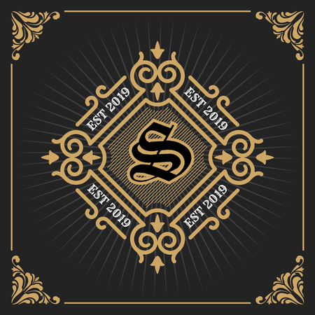 Vintage Luxury Banner Template Design for Label, Frame, Product Tags. Retro Emblem Design. Vector illustrationのイラスト素材