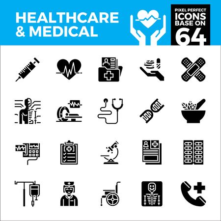 Healthcare and medical pixel perfect icons base on 64PX. Solid filled styleのイラスト素材