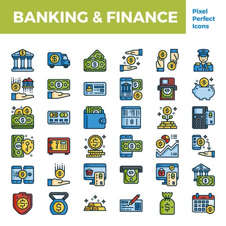 Banking and finance outline color icon base on pixel perfect 64px. vector illustrationのイラスト素材
