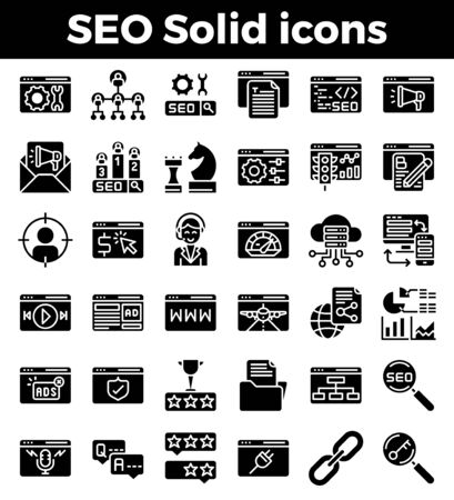 SEO Search engine optimization solid icons. Vector illustrationのイラスト素材