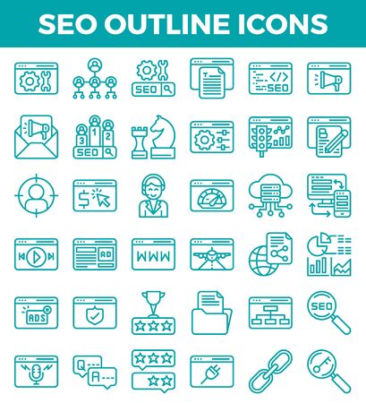 SEO Search engine optimization outline icons. Vector illustrationのイラスト素材