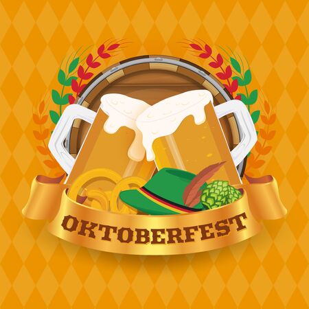 Oktoberfest  beer festival badge and background concept. Vector illustrationのイラスト素材