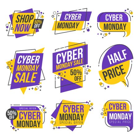 Cyber Monday Shopping Day Origami Banner Label Design Collection. Vector illustrationのイラスト素材