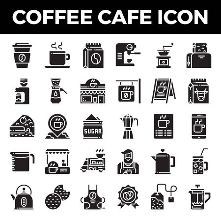 Coffee cafe solid icons. Pixel perfect alignment icon. Vector illustration.のイラスト素材