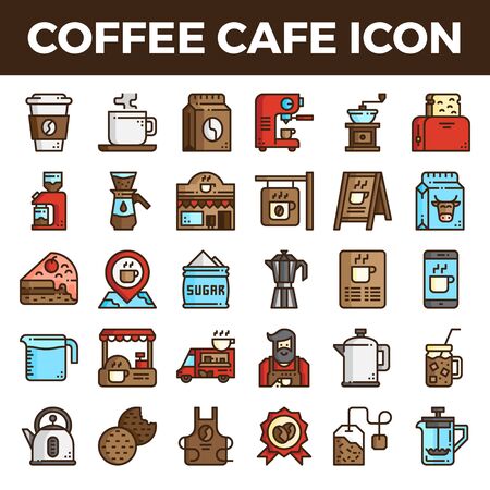 Coffee cafe filled outline icons. Pixel perfect alignment icon. Vector illustration.のイラスト素材