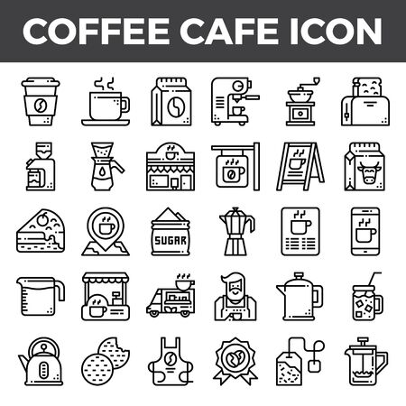 Coffee cafe outline icons. Pixel perfect alignment icon. Vector illustration.のイラスト素材