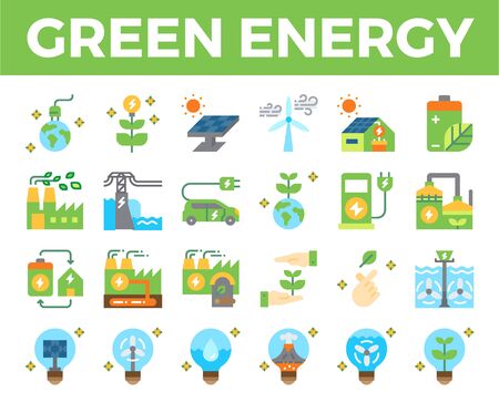 Green energy and ecology flat icon. Pixel perfect icon. Vector illustrationのイラスト素材