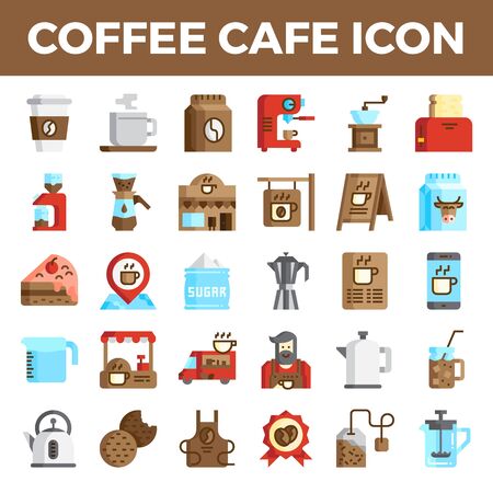 Coffee cafe flat icons. Pixel perfect alignment icon. Vector illustration.のイラスト素材