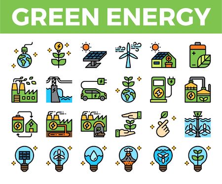 Green energy and ecology filled outline icon. Pixel perfect icon. Vector illustrationのイラスト素材