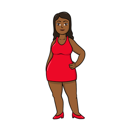 Cartoon Curvy Woman Wearing Red Dress Vector Illustrationのイラスト素材