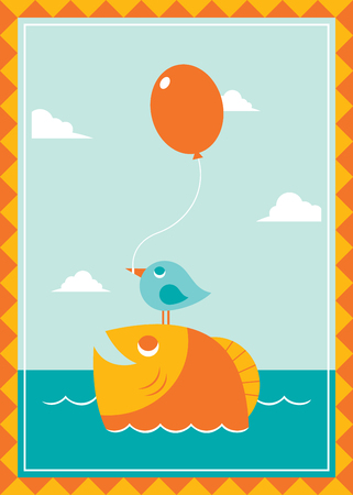 Bird and Fish Vector Illustrationのイラスト素材