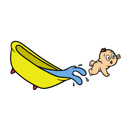 Cartoon Baby Falling Out of Bath Tub Vector Illustrationのイラスト素材