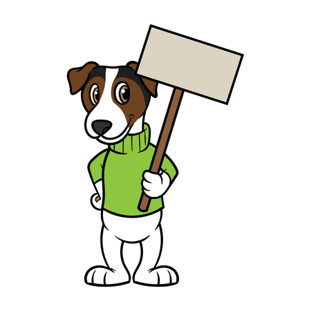 Cartoon Dog Wearing a Sweater and Holding a Sign.のイラスト素材
