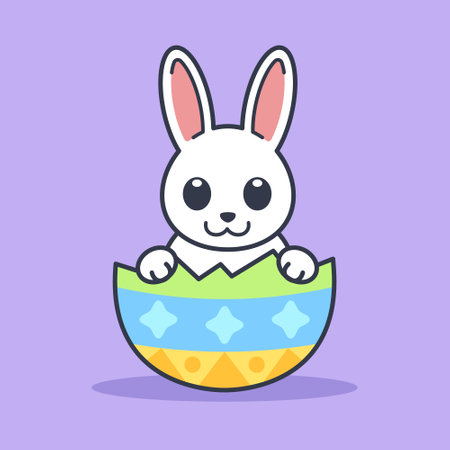 Easter Bunny Rabbit Coming Out of Eggのイラスト素材
