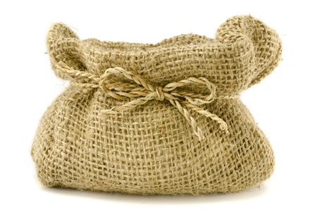 Brown gunny bag with white isolate background の写真素材