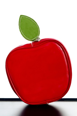 Red apple with green leaf isolate white backgroundの写真素材