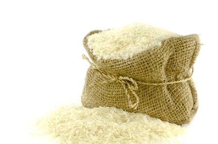 Rice in Gunny bag with white isolate background の写真素材