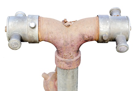 OLD Fire hydrant with valve isolated on white backgroundの写真素材