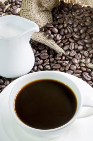 Coffee cup and saucer with coffee bean   の写真素材