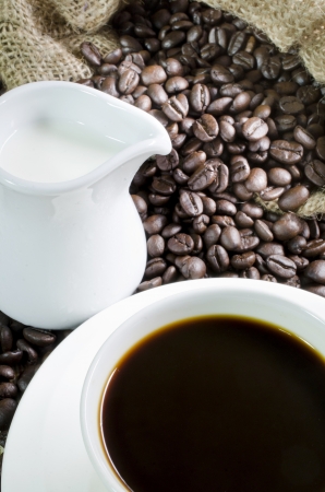 Coffee cup and saucer with coffee bean   の写真素材