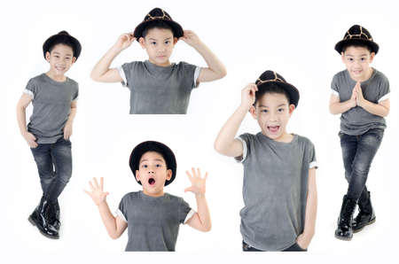 Group of Cute little boy with hat isolate on white . の写真素材