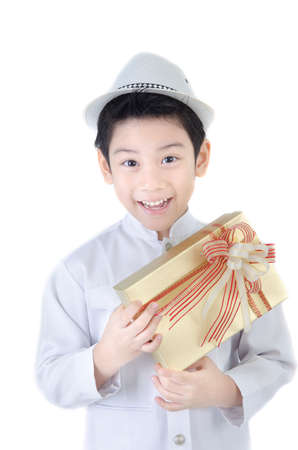 Asian Lovely Boy with giftbox の写真素材