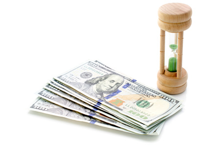 New One hundred dollars with sand clock . 