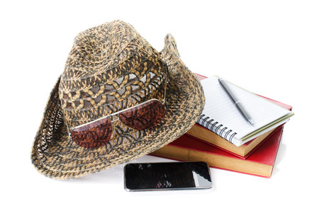 smart phone with note book on white background . の写真素材