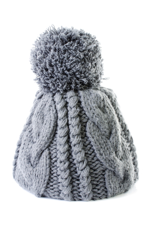 winter hat hand made on white background .の写真素材