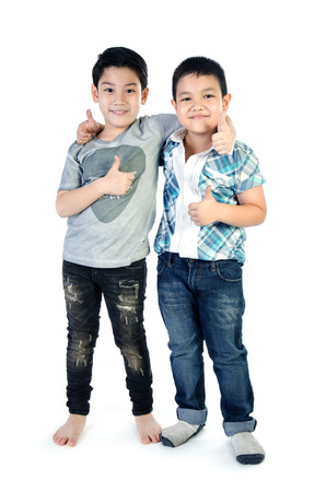 Portrait Of two asian cute boy  isolate on white  background  の写真素材