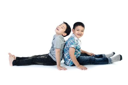 Portrait Of two asian cute boy  isolate on white  background  の写真素材