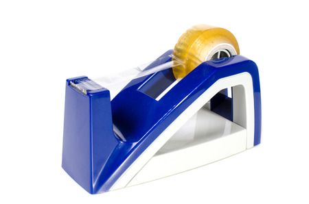 blue tape dispenser use for cut tape isolate on white background . の写真素材