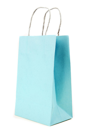 Recycled  Shopping blue paste  paper bag on white background .の写真素材