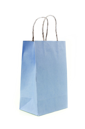Recycled Shopping Blue paper bag on white background . の写真素材